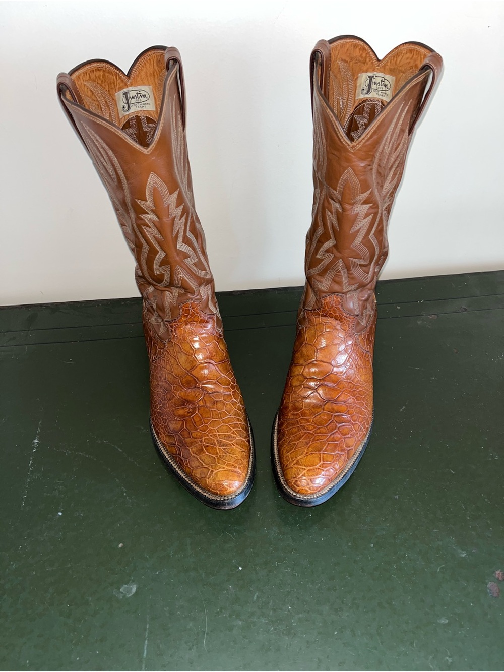 Vintage JUSTIN 9302 Real Sea Turtle Boots 11.5 D Pre-Ban MINT